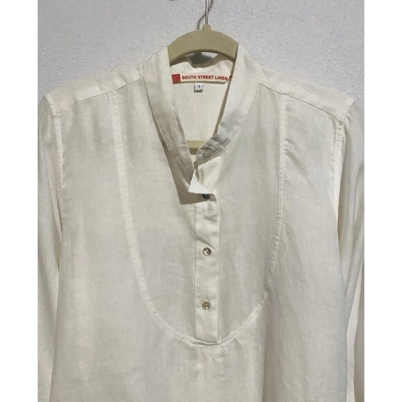 South Street Linen Top Womens M/L ivory White French Tunic Minimialist Lagenlook - Picture 2 of 7